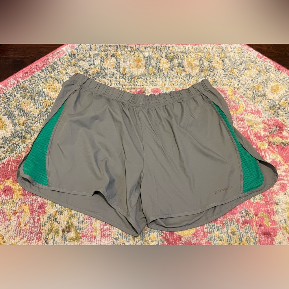 Patagonia Women's Athletic Shorts in Gray with Green Accents